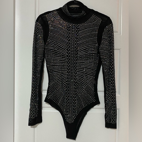 BLACK BODYSUIT WITH BEADS SIze L - Picture 1 of 4